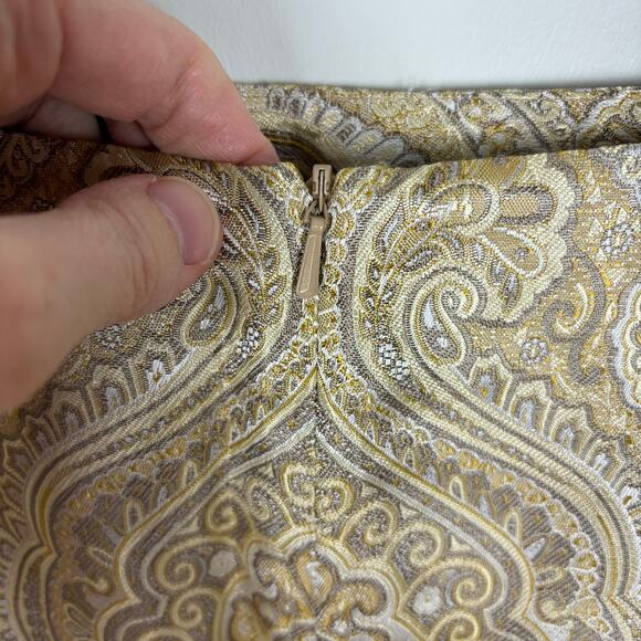 Talbots Vintage Skirt gold silver metallic jacquard brocade holiday coquette - Picture 4 of 8